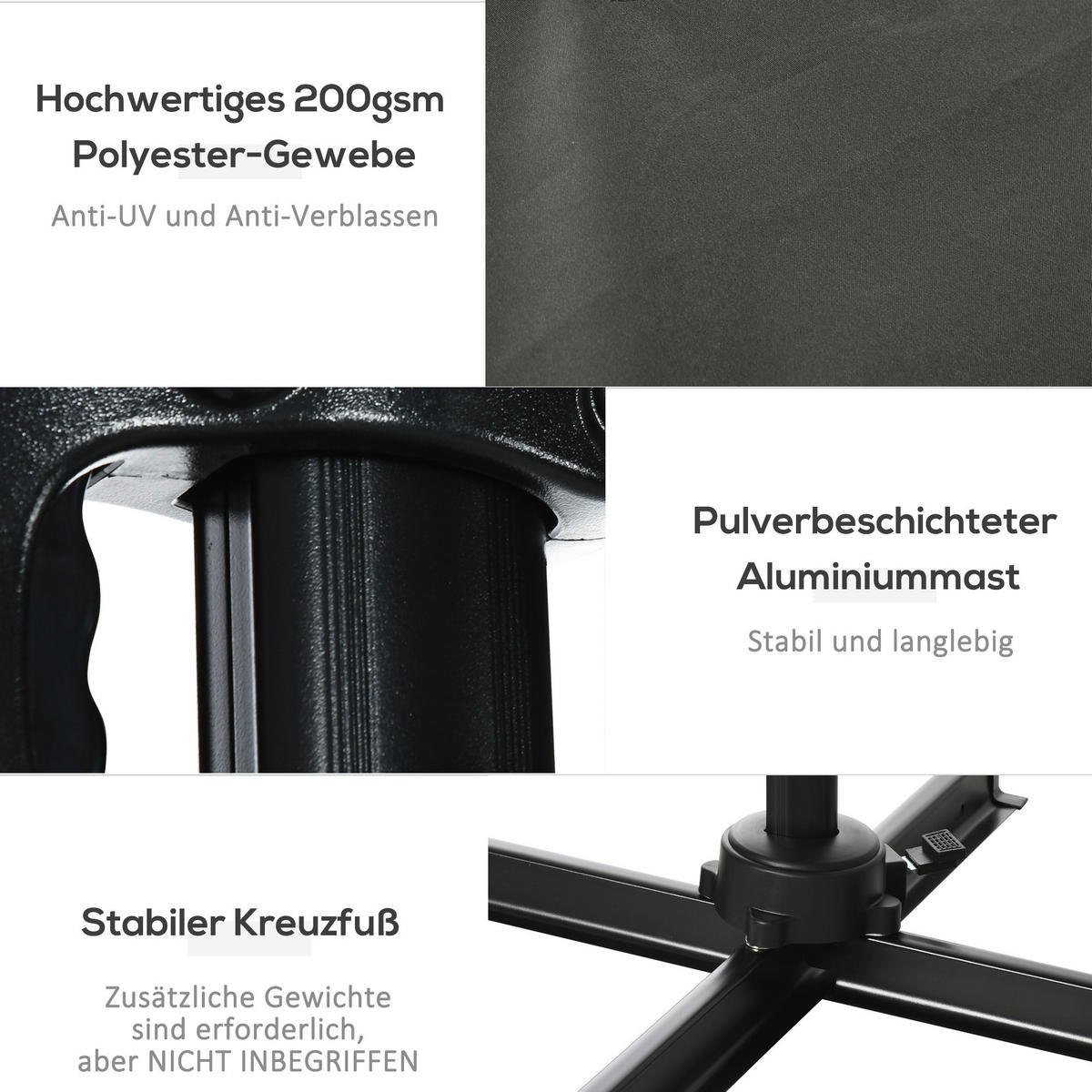 Outsunny Sonnenschirm grau Polypropylen B/H/L: ca. 245x245x245 cm Sonnenschirm - grau (245,00/245,00/245,00cm) - Outsunny