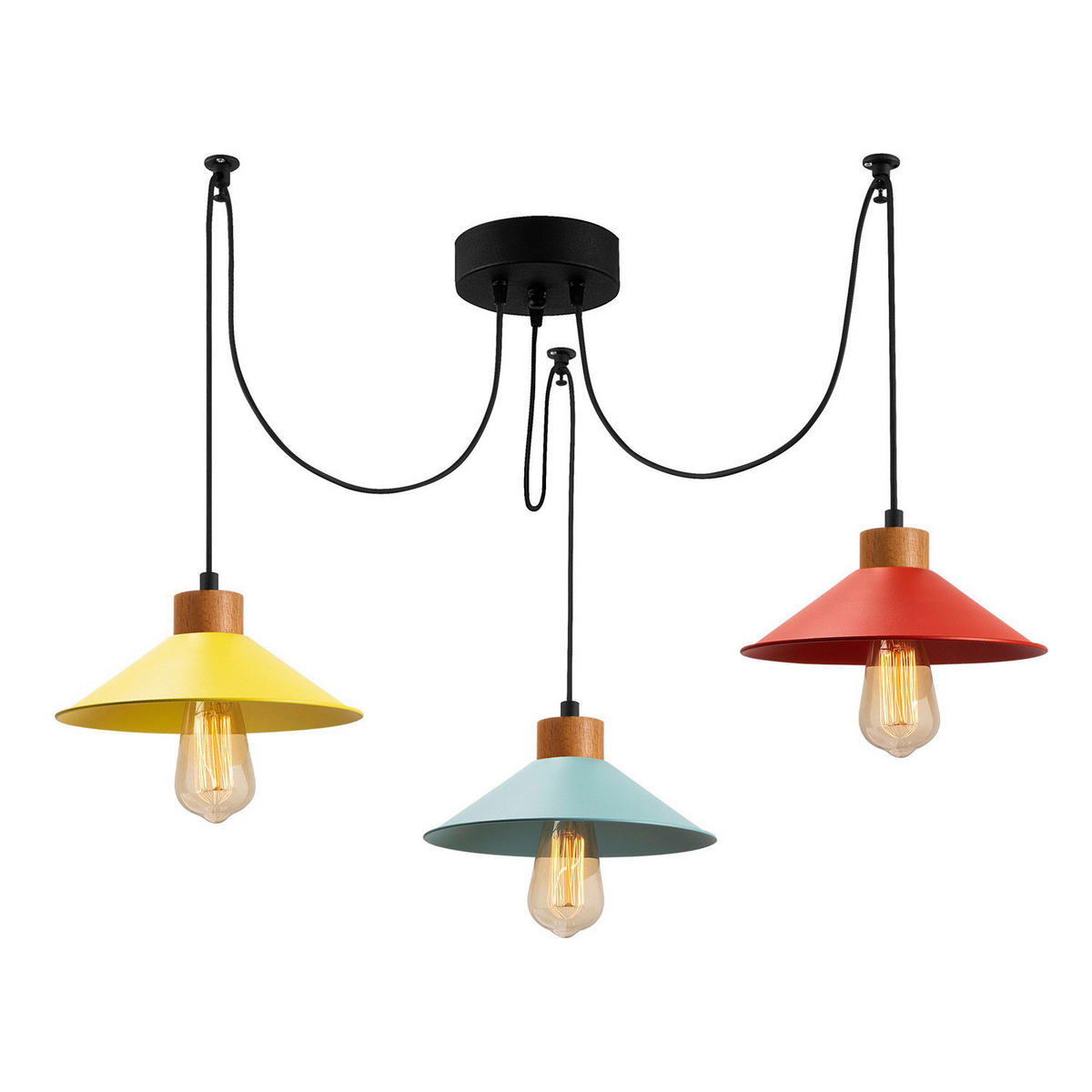 Opviq Pendelleuchte Manavgat multicolor Holz Metall B/H/T/L/D: ca. 24x100x24x114x24 cm E27 3 Brennstellen Manavgat - multicolor (114,00/24,00/100,00cm) - Opviq