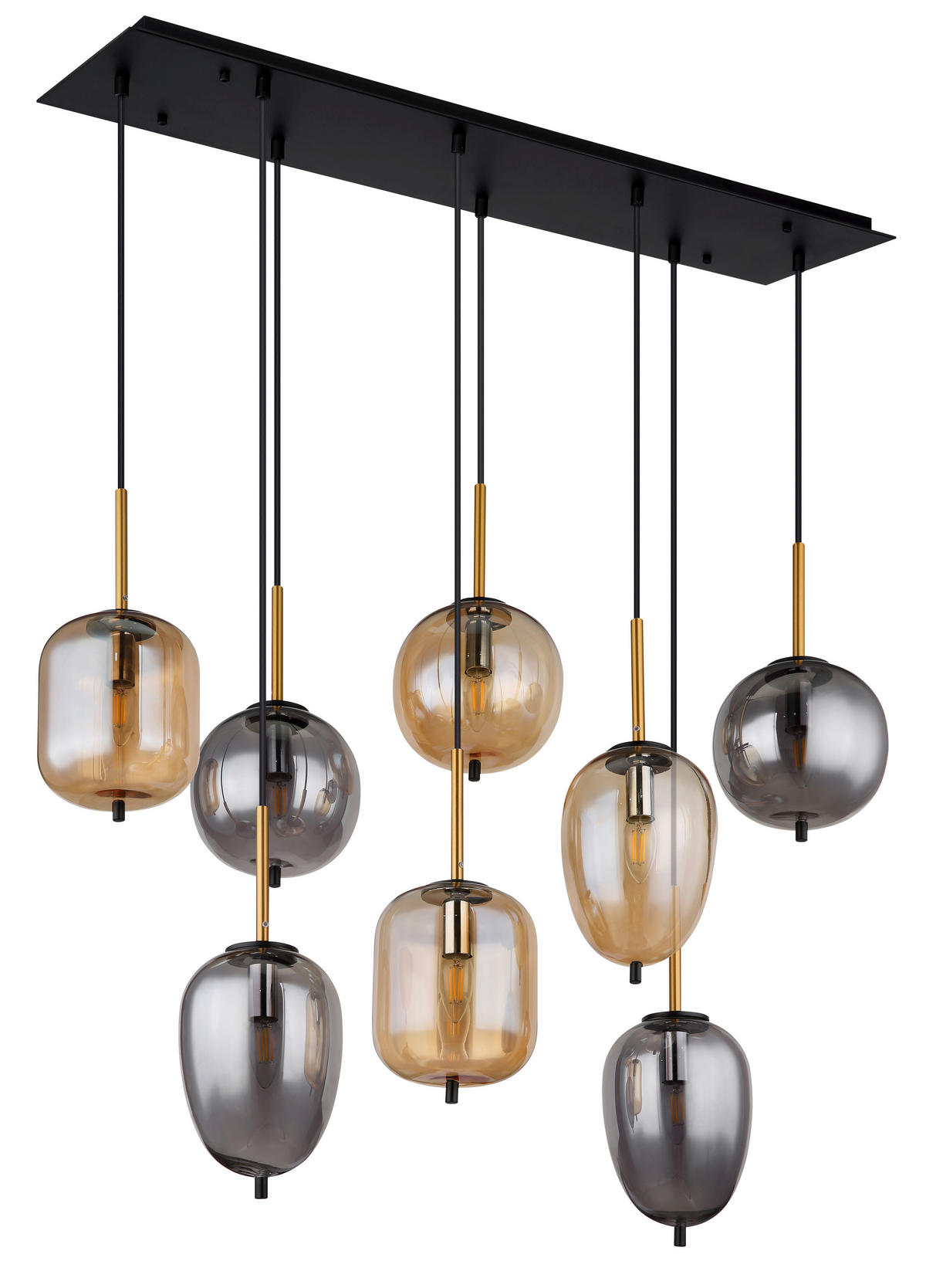 GLOBO Pendelleuchte mattschwarz Metall Glas B/H/T: ca. 34x120x102,5 cm 8.0 Brennstellen 15345-8A - mattschwarz (34,00/120,00/102,50cm) - GLOBO