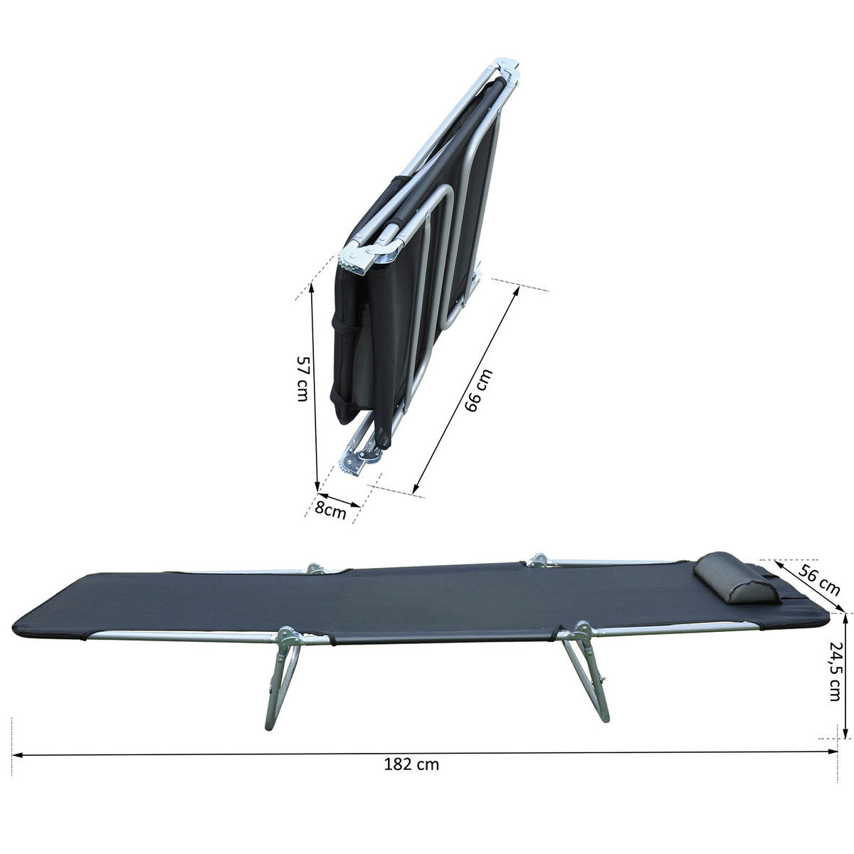 Outsunny Gartenliege schwarz Stahl B/H/L: ca. 56x24,5x182 cm Gartenliege_klappbar - schwarz (182,00/56,00/24,50cm) - Outsunny