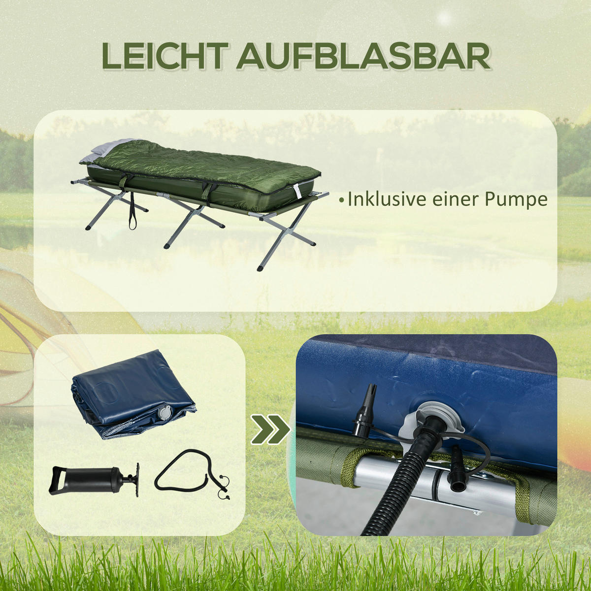 Outsunny Campingartikel B/H/L: ca. 86x193x63 cm Feldbett - grün (63,00/86,00/193,00cm) - Outsunny
