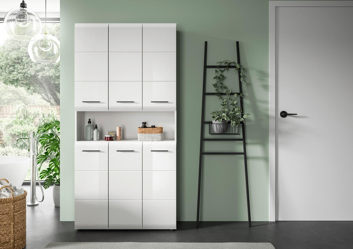 Mehrzweckschrank Ice weiß weiß Hochglanz B/H/T: ca. 90x185x30 cm Ice - weiß (90,00/185,00/30,00cm) - xonox.home