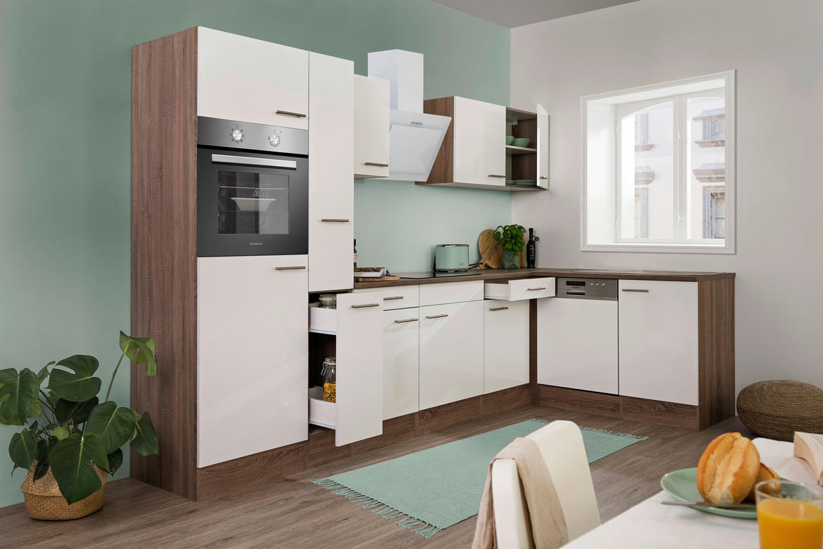 Respekta Winkelküche KBL310EYWS weiß B/H/T: ca. 310x205x172 cm KBL310EYWS - Eiche/weiß (310,00/205,00/172,00cm) - Respekta