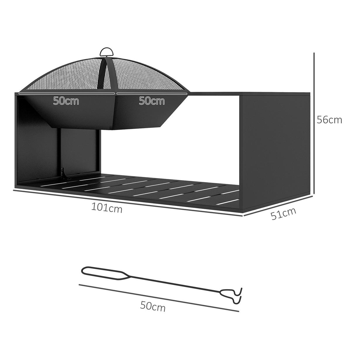 Outsunny Feuerschale schwarz Keramik B/H/L: ca. 51x56x101 cm Feuerschale - schwarz (101,00/51,00/56,00cm) - Outsunny