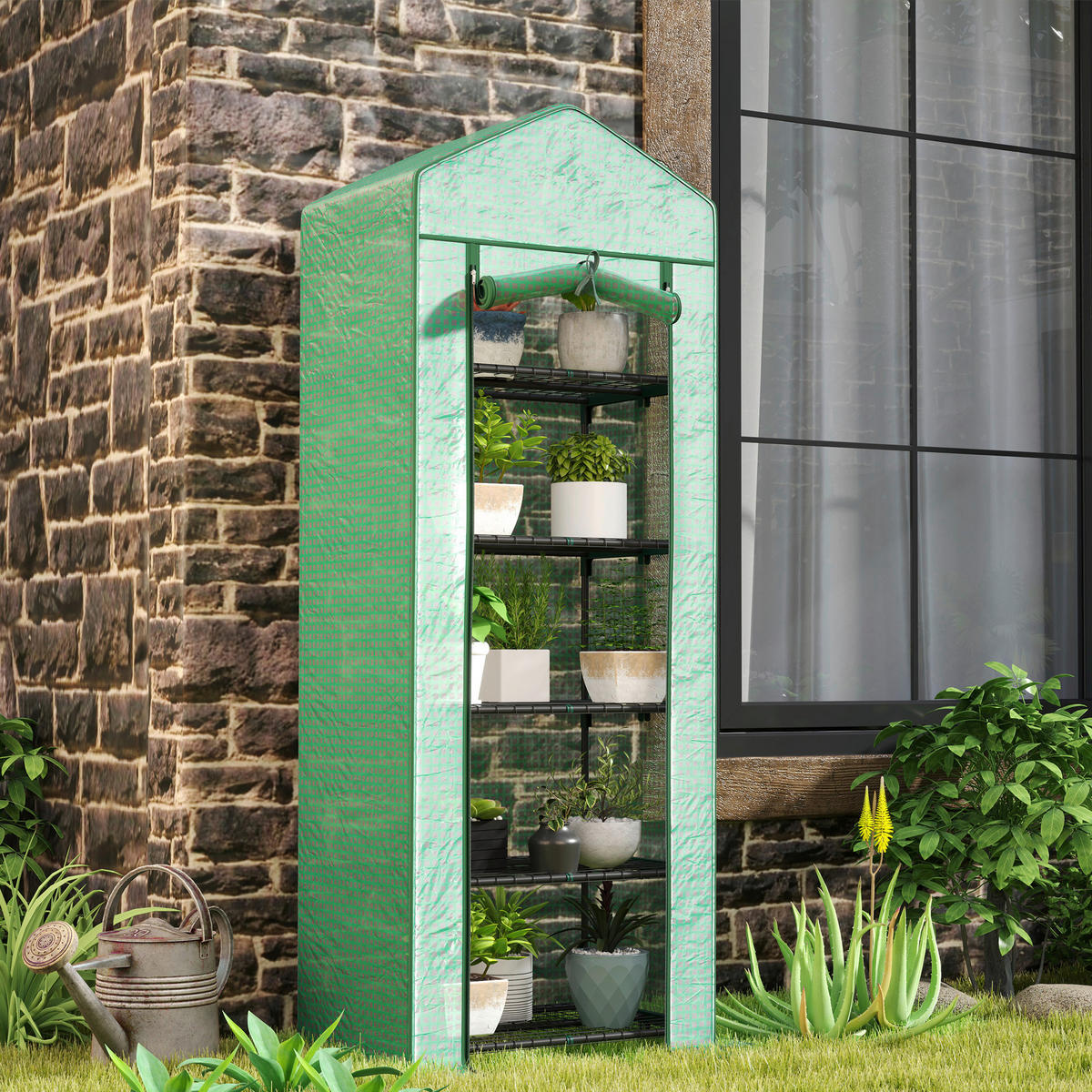 Outsunny Gartenabfallsack B/H/L: ca. 49x193x69 cm Gewächshaus - grün (69,00/49,00/193,00cm) - Outsunny