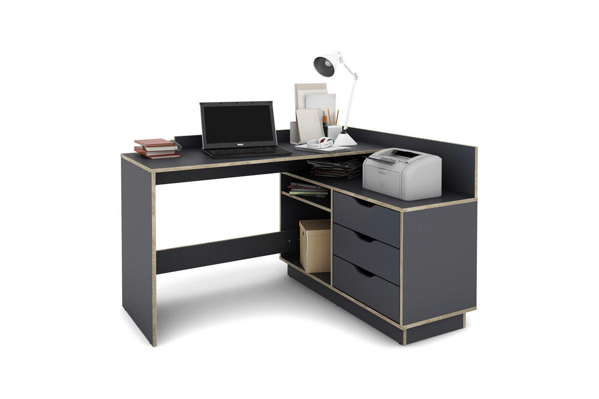 Winkelschreibtisch BELFAST anthrazit Eiche Optik B/H/T: ca. 129x83,5x105 cm BELFAST - Eiche/anthrazit (129,00/83,50/105,00cm) - byLIVING