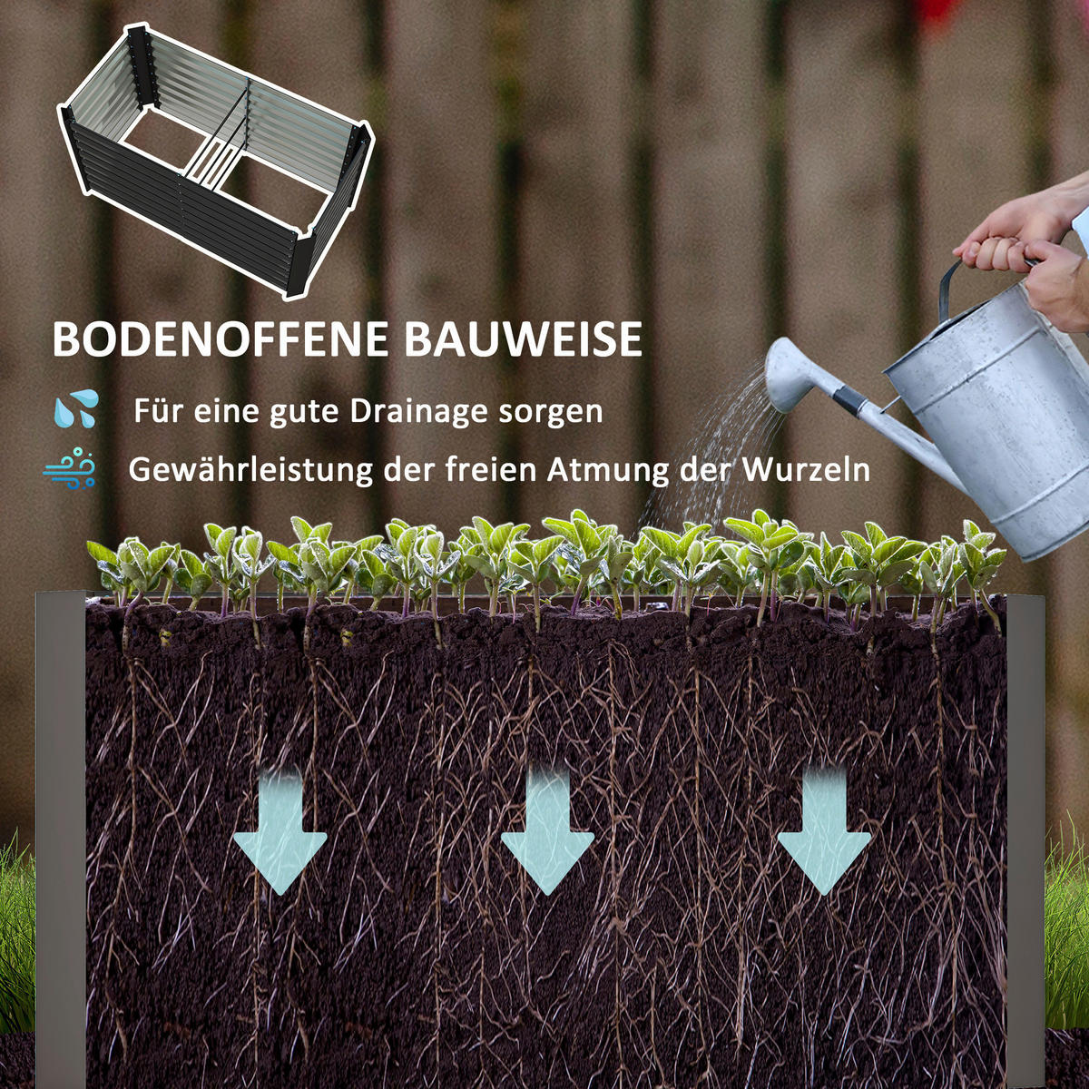 Outsunny Hochbeet 2er Set dunkelgrau Stahl B/H/L: ca. 60x60x120 cm Hochbeet 2er Set - dunkelgrau (120,00/60,00/60,00cm) - Outsunny