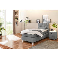 Boxspringbett  grau Flachgewebe Liegefläche B/L: ca. 90x200 cm Finja_H3_Boxspringbett - weiß/Chrom (99,00/106,00/213,00cm)