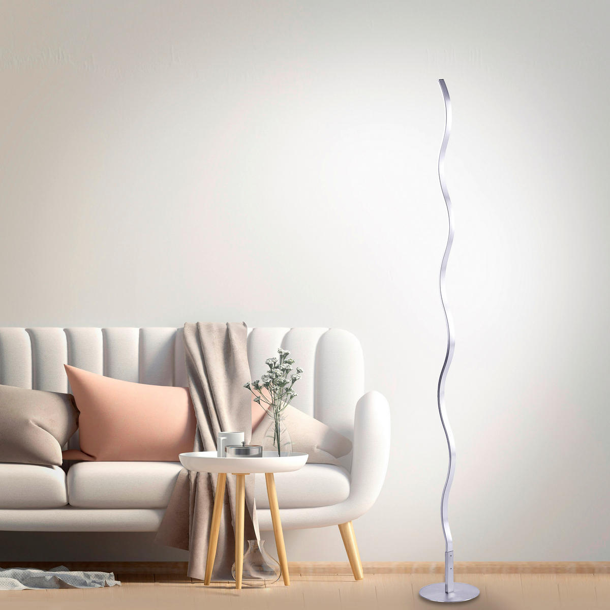 Just Light LED-Stehleuchte WAVE 15168-55 weiß stahlfarbig Metall Kunststoff B/H/T: ca. 14x120x14 cm 1 Brennstellen WAVE - weiß/stahlfarbig (14,00/120,00/14,00cm) - Just Light
