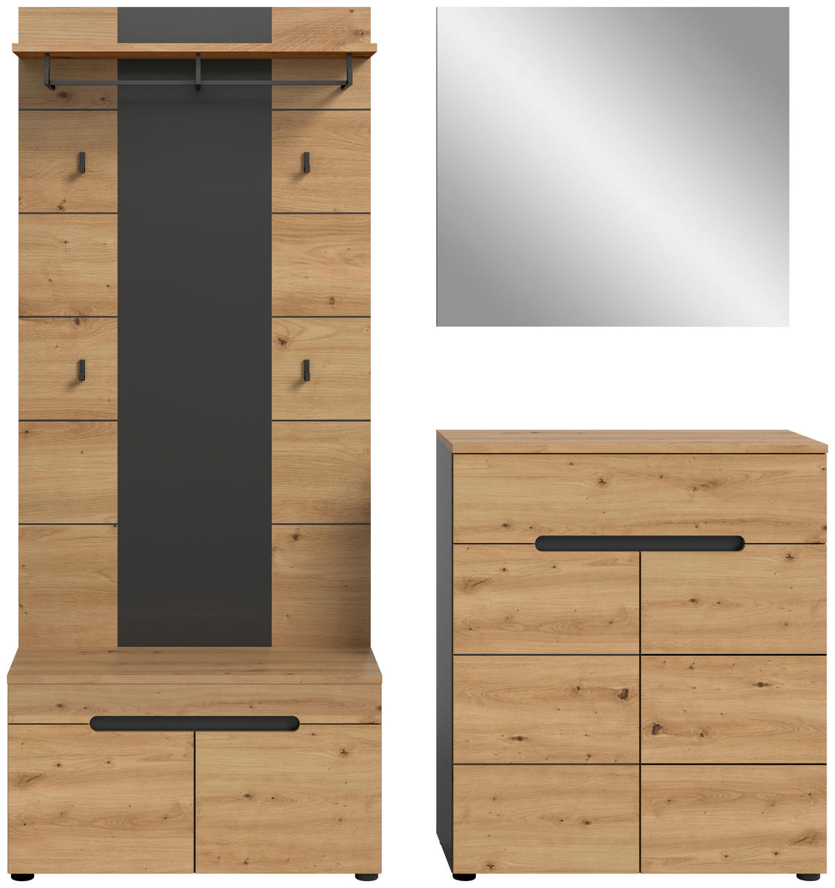 Garderobe Canu basaltgrau Nachbildung Artisan Nachbildung B/H/T: ca. 175x190x37 cm Canu - basaltgrau (175,00/190,00/37,00cm) - xonox.home
