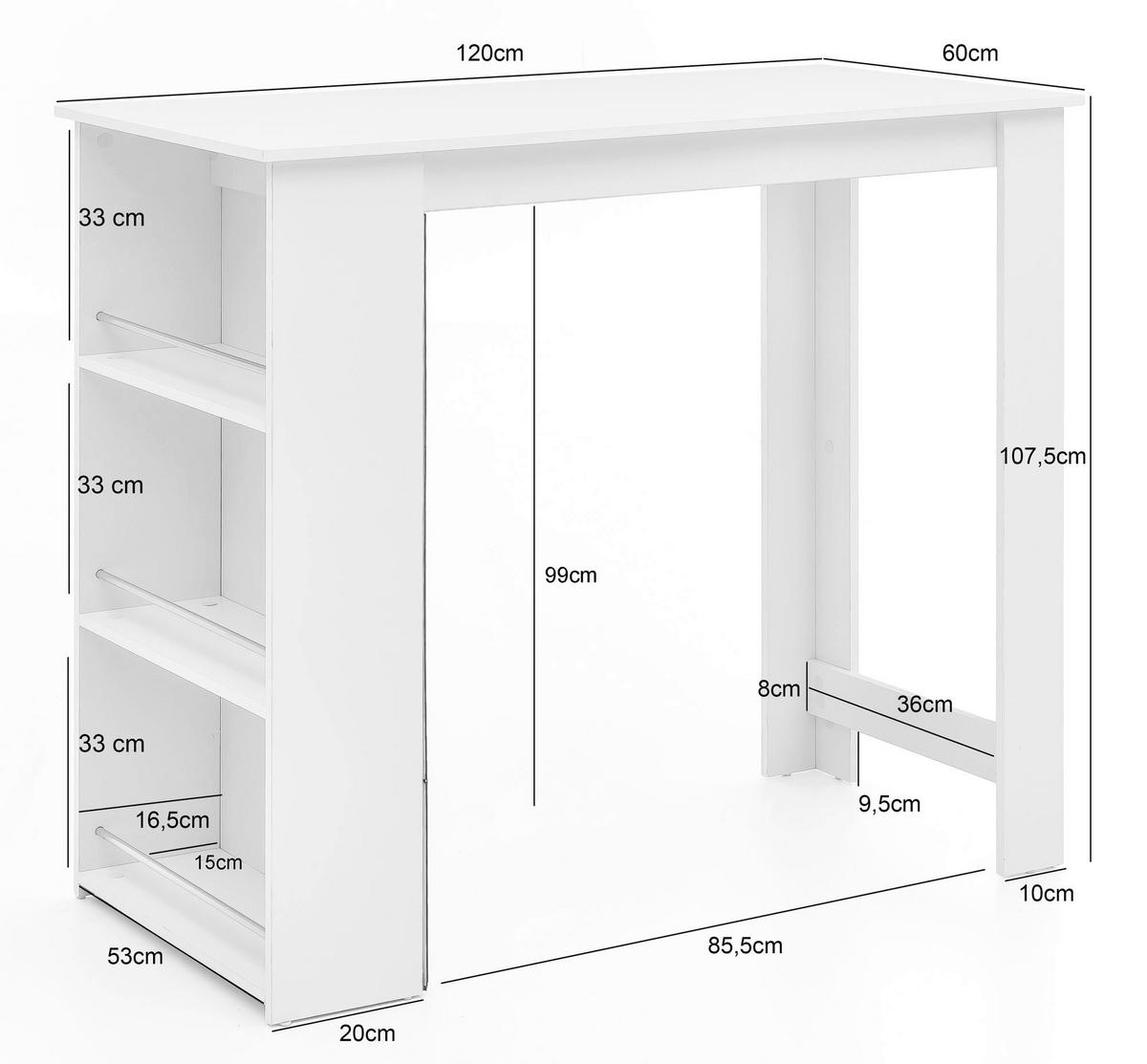 Bartisch weiß beschichtet Holzwerkstoff B/H/T: ca. 120x107,5x60 cm Bartisch - weiß (120,00/107,50/60,00cm) - Wohnling