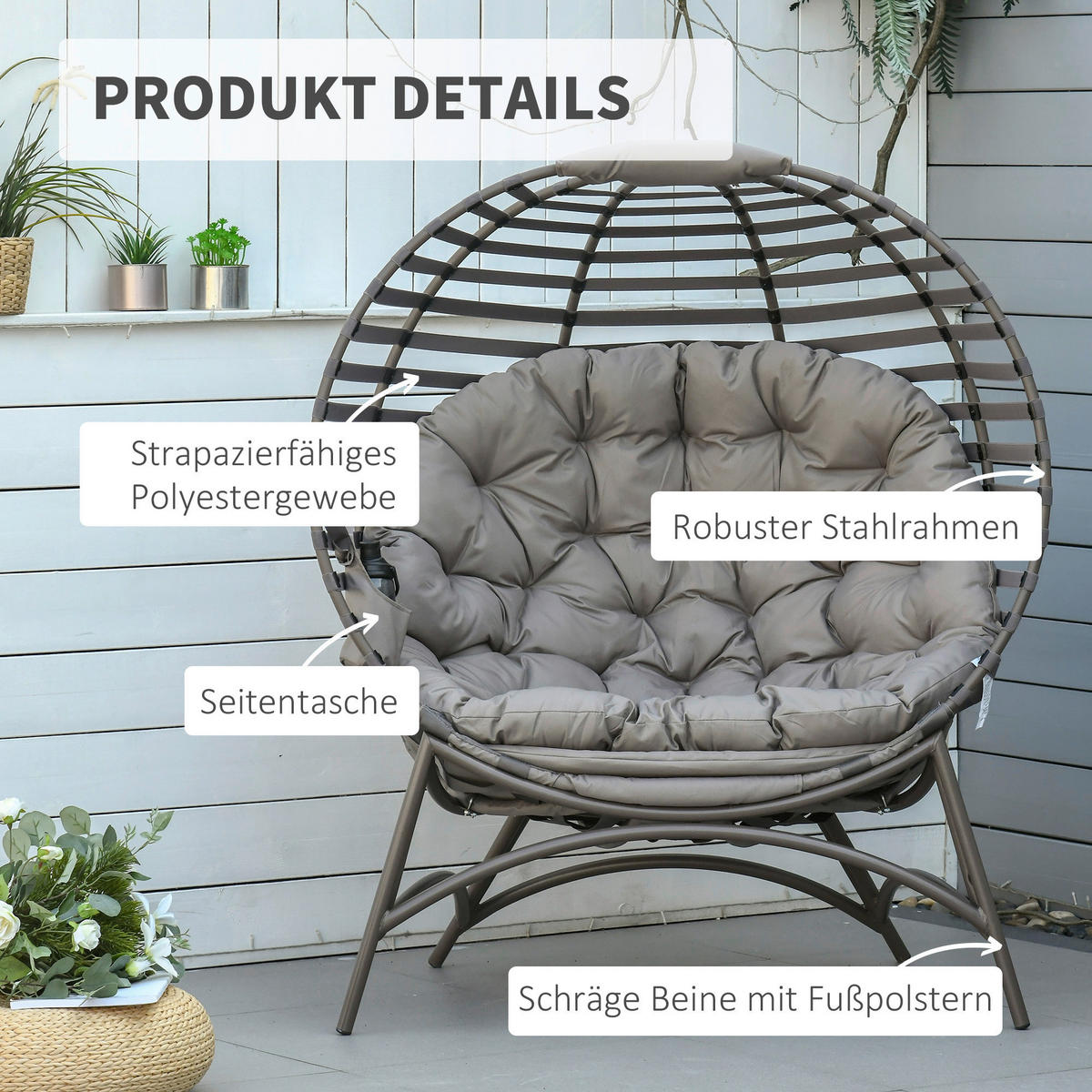 Outsunny Gartenstuhl sand Stahl B/H/L: ca. 75x139x118 cm Gartenstuhl - sand (118,00/75,00/139,00cm) - Outsunny