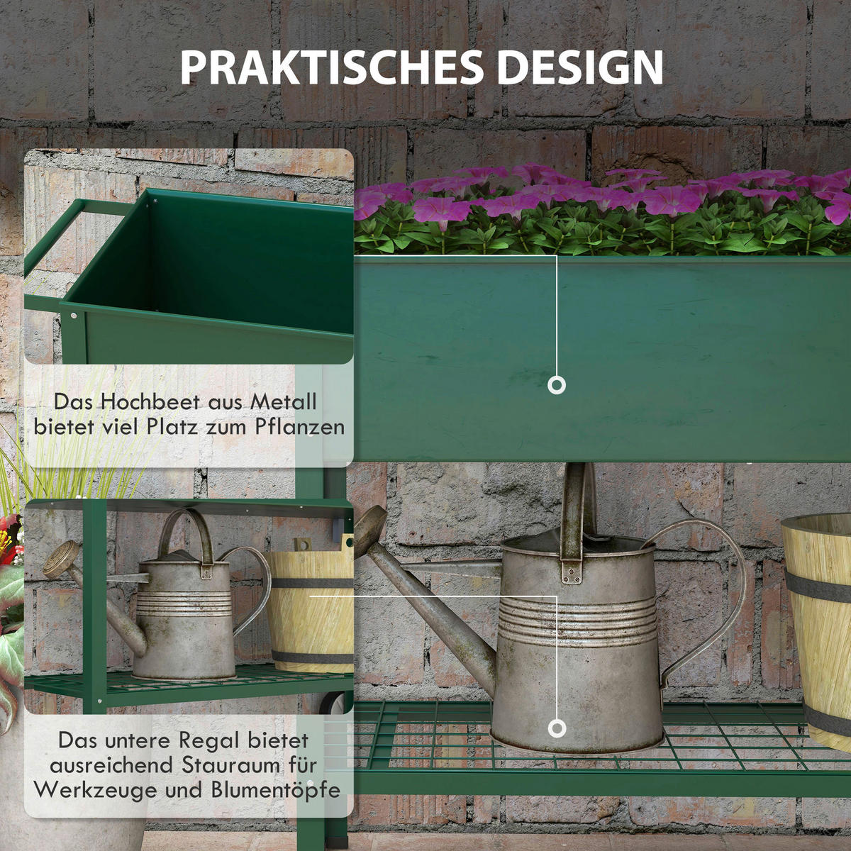 Outsunny Hochbeet grün Edelstahl B/H/L: ca. 44x109x80 cm Hochbeet - grün (80,00/44,00/109,00cm) - Outsunny
