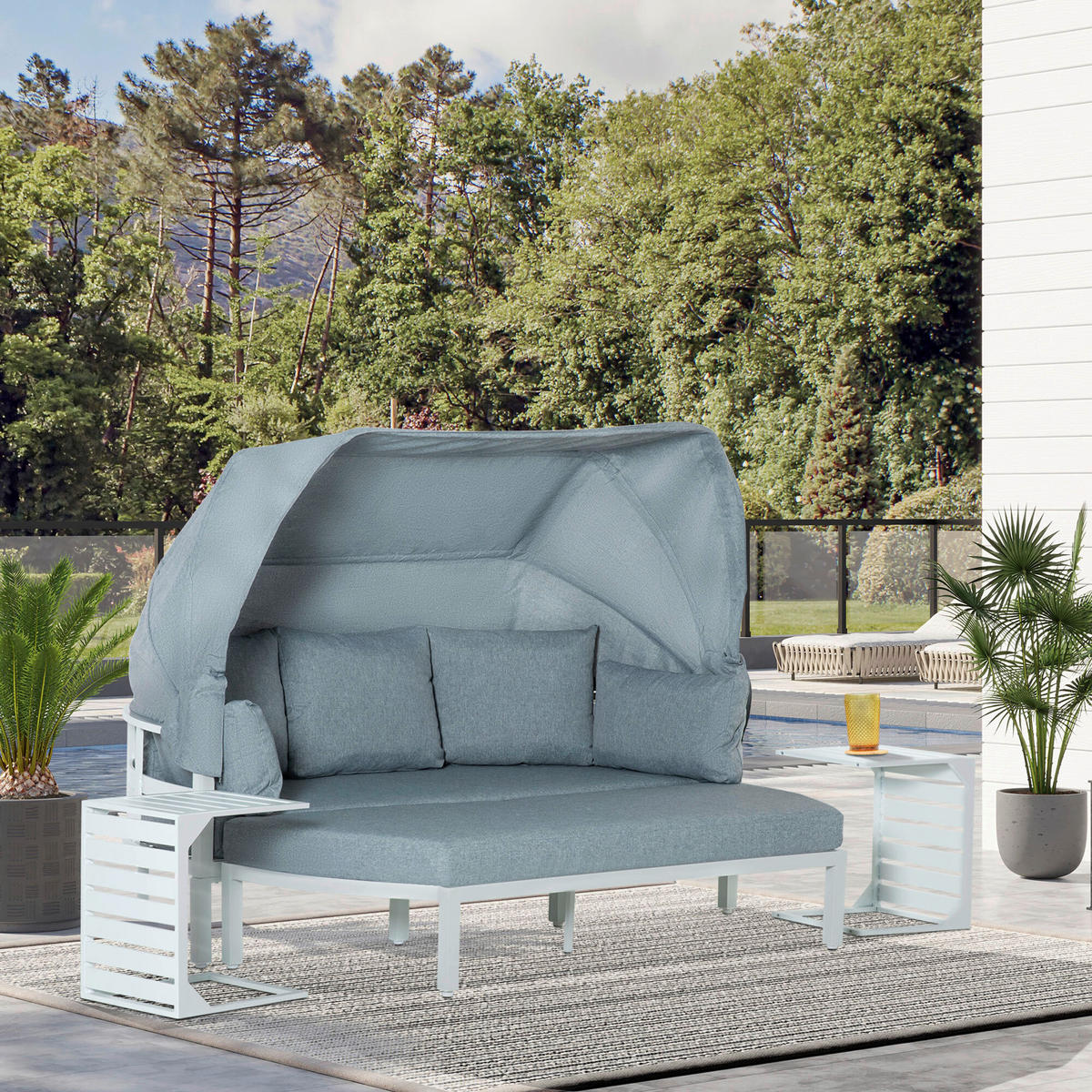 Outsunny Lounge-Sofaset weiß Aluminium B/T: ca. 180x71 cm Lounge-Sofaset - weiß/grau (180,00/71,00cm) - Outsunny