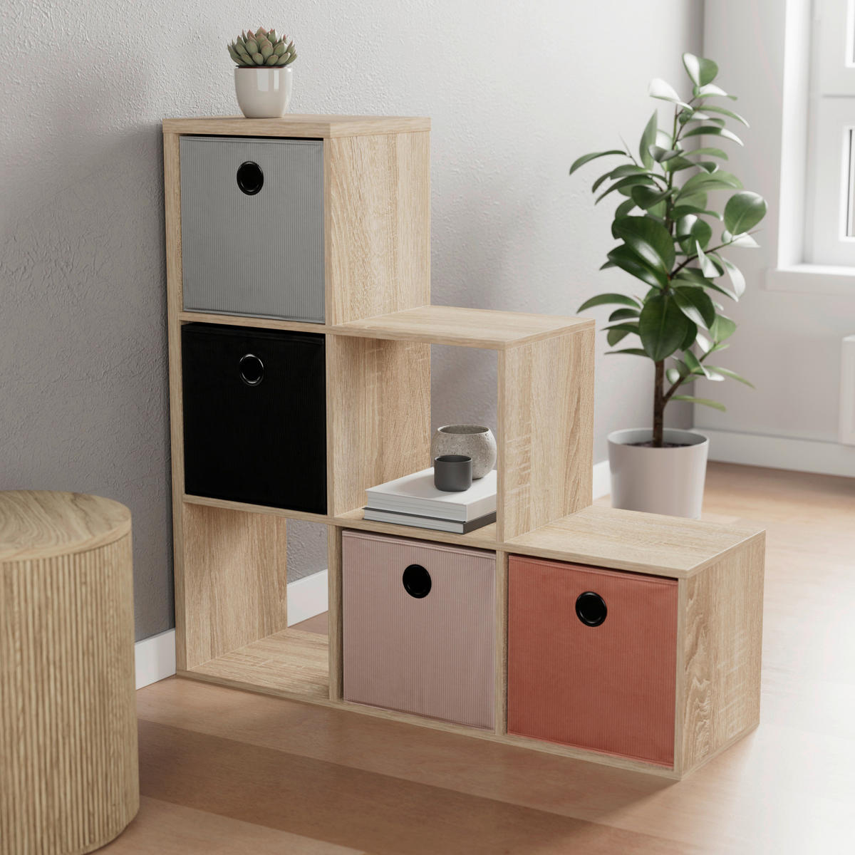 Stufenregal Max Step Eiche Sonoma Nachbildung B/H/T: ca. 106x107x33 cm Max Step - Eiche (106,00/107,00/33,00cm)