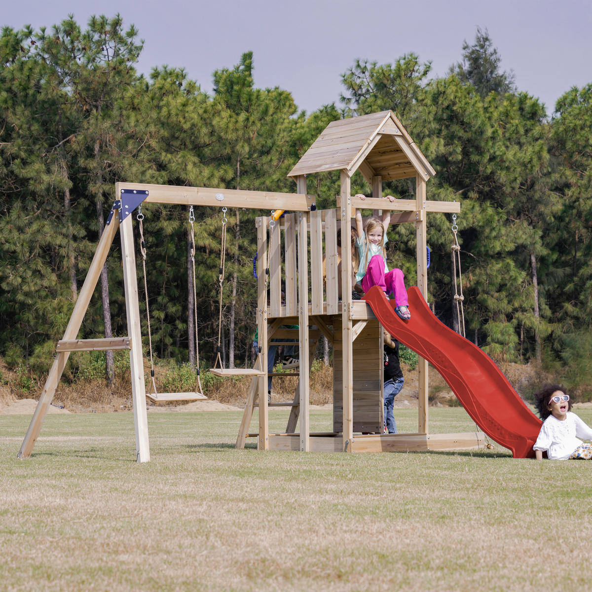 AXI Spielturm Moos braun B/H/L: ca. 342x267x375 cm Moos - braun/rot (375,00/342,00/267,00cm) - AXI