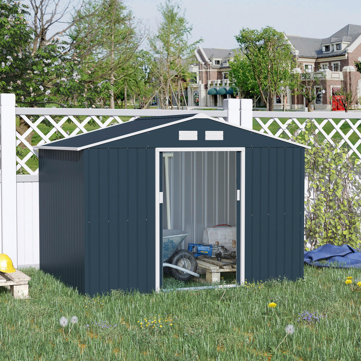 Outsunny Gartenhaus grau B/H/L: ca. 195x192x277 cm Gartenhaus - grau (277,00/195,00/192,00cm) - Outsunny