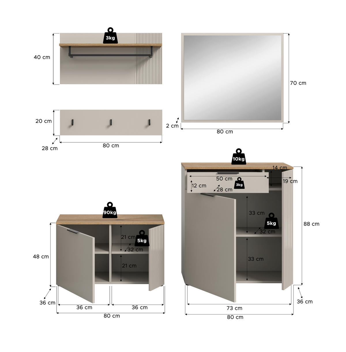 Garderobe Slide Kaschmirgrau Nachbildung Evoke Oak Nachbildung B/H/T: ca. 175x190x36 cm Slide - (175,00/190,00/36,00cm) - xonox.home