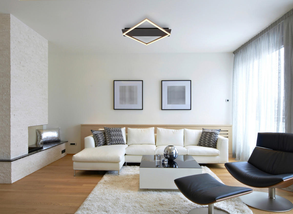 GLOBO LED-Deckenleuchte Opal champagner mattschwarz Metall Kunststoff MDF B/H/L: ca. 46,7x6x52 cm 1 Brennstellen BEATRIX I - champagner/Opal (52,00/46,70/6,00cm) - GLOBO