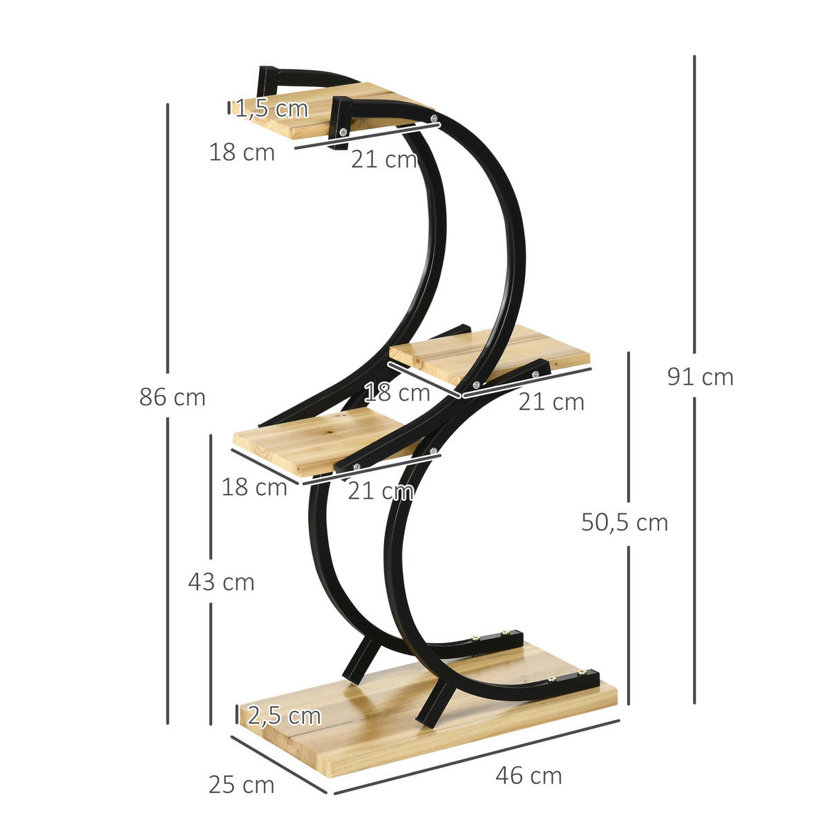 Outsunny Blumenständer natur Holz B/H/L: ca. 25x91x46 cm Blumenständer - natur/schwarz (46,00/25,00/91,00cm) - Outsunny