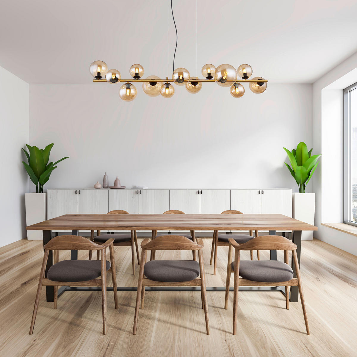 GLOBO Pendelleuchte amber schwarz Glas Metall B/H/T: ca. 34,5x120x120 cm G9 13 Brennstellen RIHA - schwarz/amber (34,50/120,00/120,00cm) - GLOBO