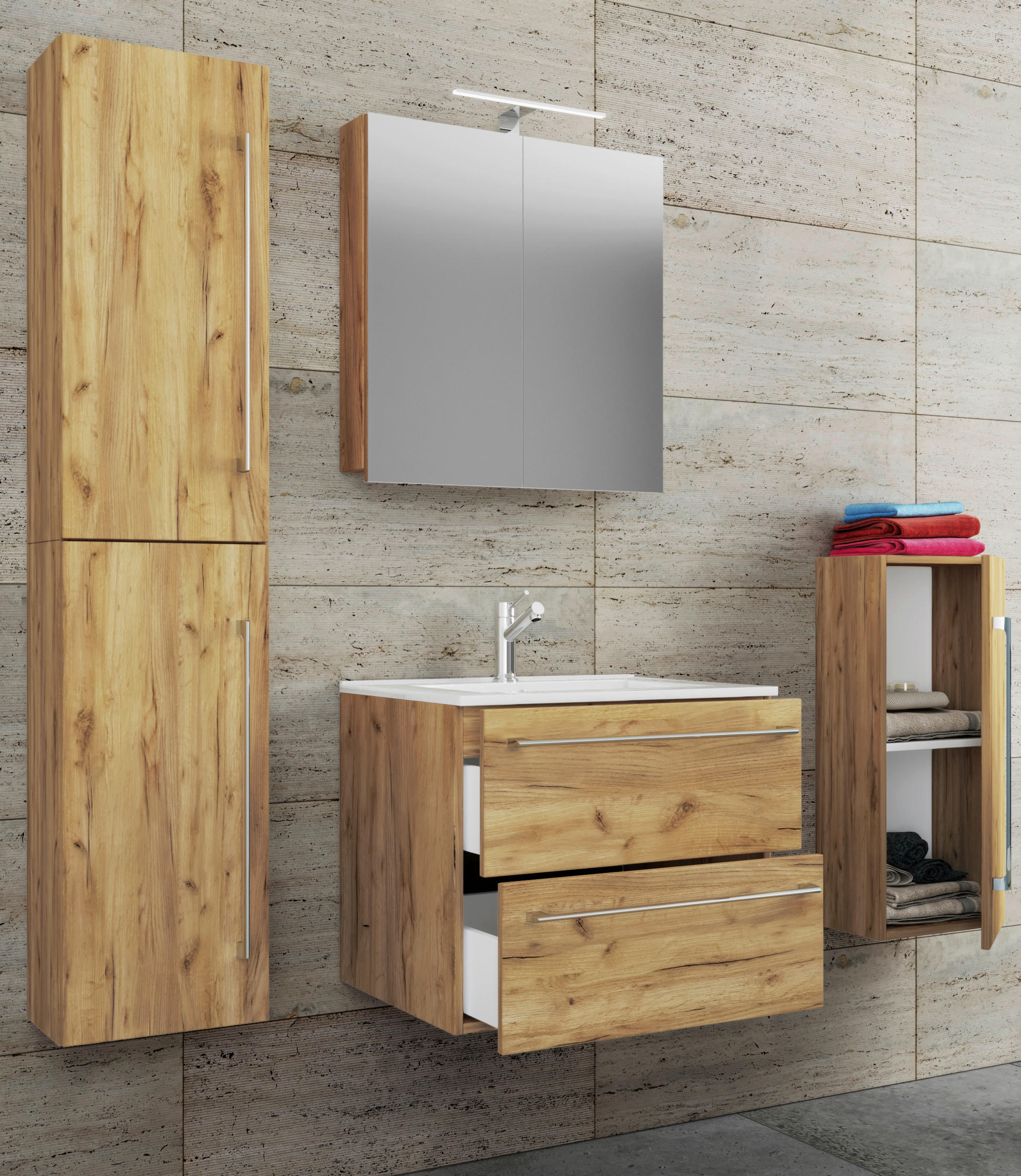 Waschplatz 5tlg-Badinos Eiche Honig Nachbildung B/H/T: ca. 61x52x46 cm 5tlg-Badinos - Eiche (61,00/52,00/46,00cm) - VCM Möbel