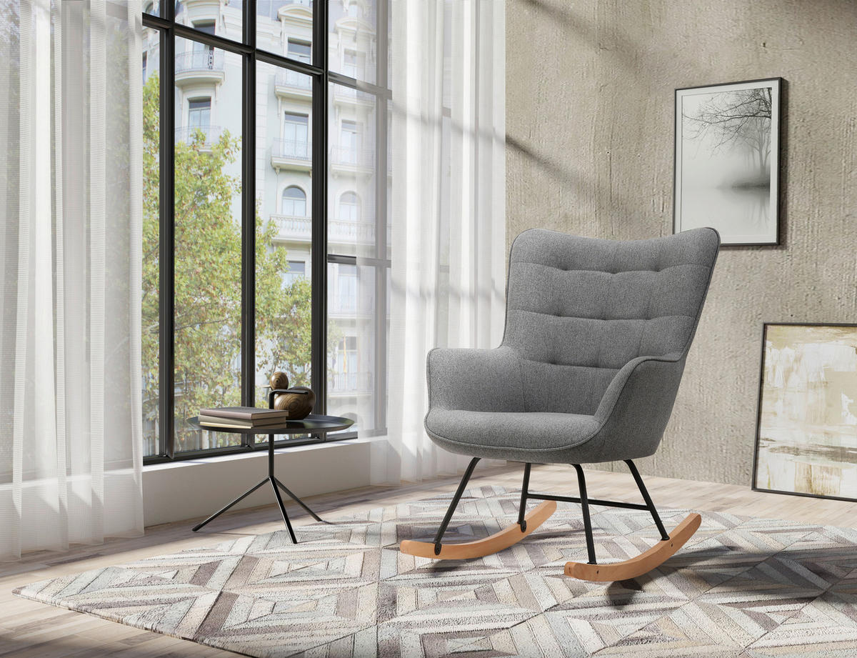 byLIVING Schaukelstuhl RICHIE grau schwarz natur Webstoff Metall Buche B/H/T: ca. 72x92x92 cm RICHIE - natur/schwarz (72,00/92,00/92,00cm) - byLIVING