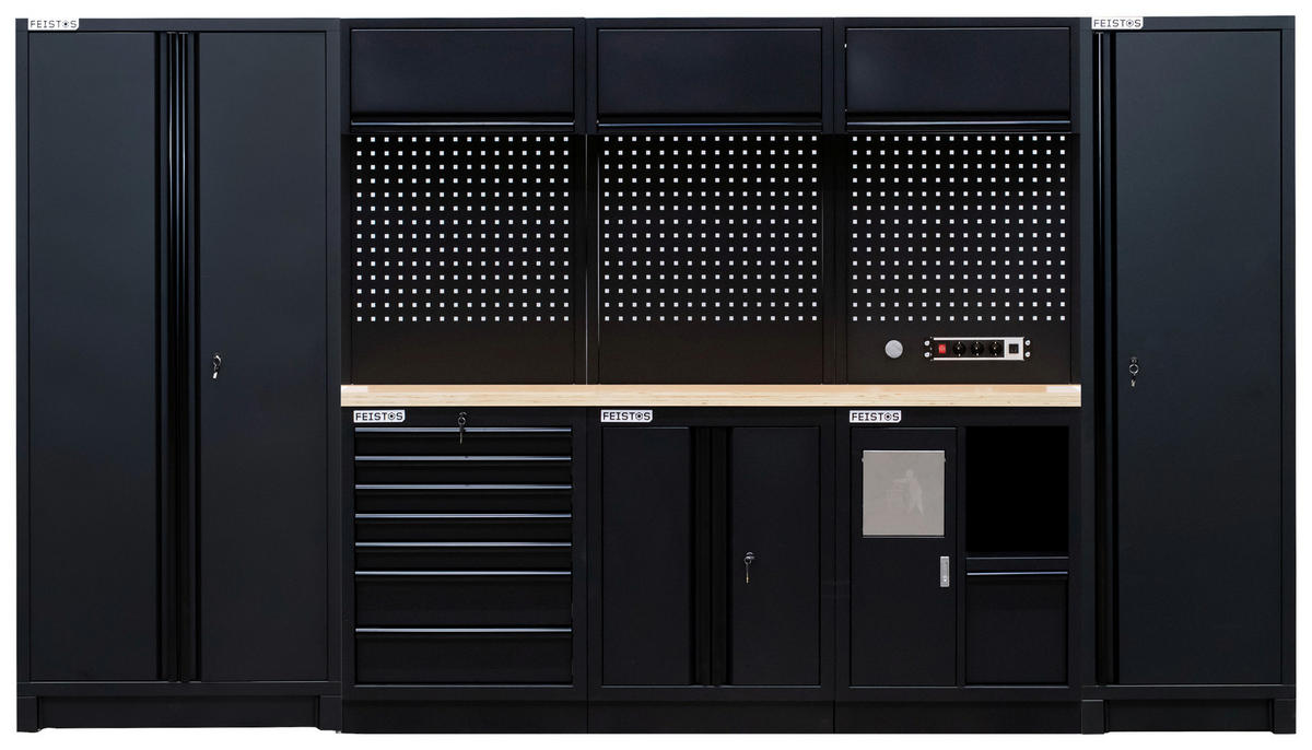 Werkstatteinrichtung EOS Blackline schwarz B/H/L: ca. 356x200x61 cm EOS Blackline - schwarz (61,00/356,00/200,00cm) - Feistos