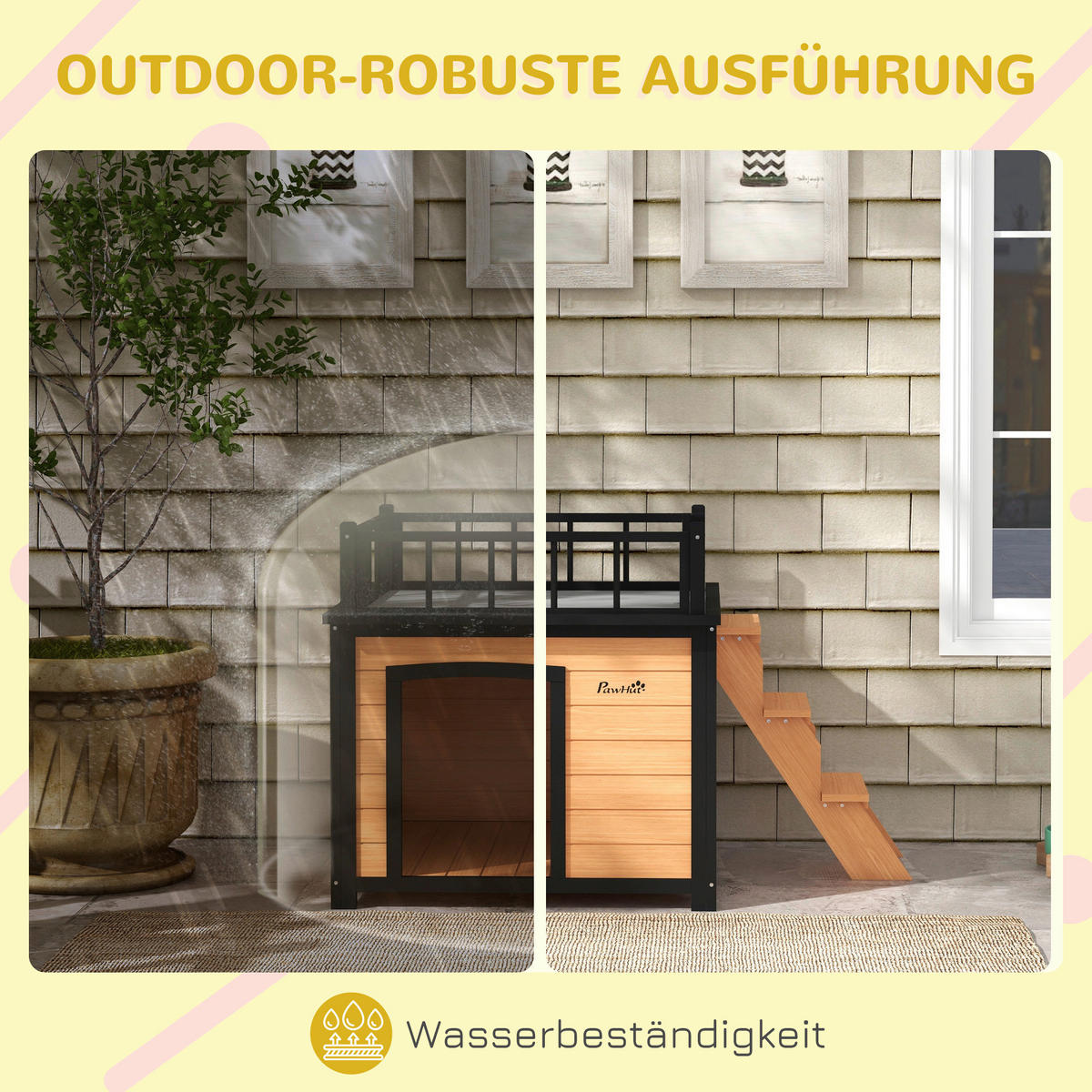 PawHut Hundehütte gelb Holz B/H/L: ca. 77x78x121 cm Hundehütte - gelb (121,00/77,00/78,00cm) - PawHut
