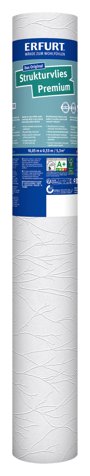 Erfurt Struktur-Vliestapete Premium Premium weiß B/L: ca. 53x1005 cm Premium - weiß (53,00/1005,00cm) - Erfurt