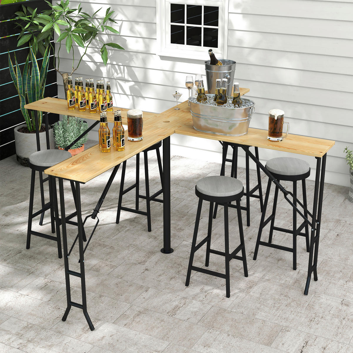 Outsunny Gartentisch natur Polypropylen B/H/L: ca. 240x240x105 cm Bierzelttisch - natur (105,00/240,00/240,00cm) - Outsunny