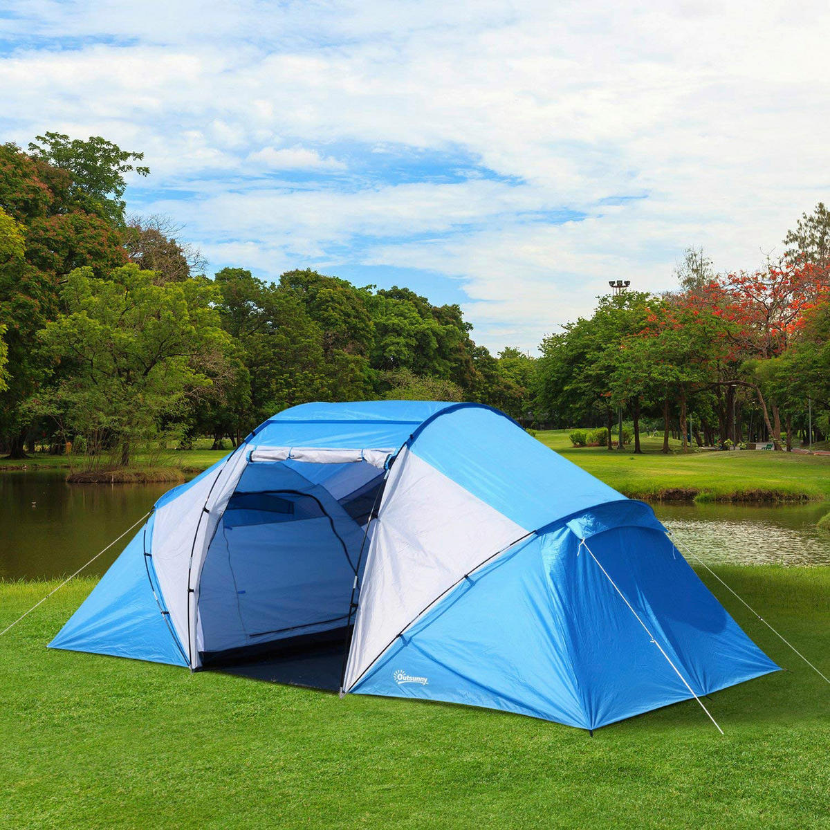 Outsunny Tunnelzelt blau Fiberglas B/H/L: ca. 230x195x460 cm Tunnelzelt - blau/weiß (460,00/230,00/195,00cm) - Outsunny