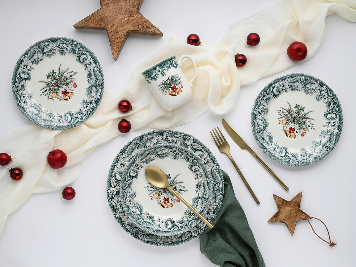 CreaTable Kombiservice Weihnachten grün Steingut 16 tlg. Weihnachten - grün - CreaTable