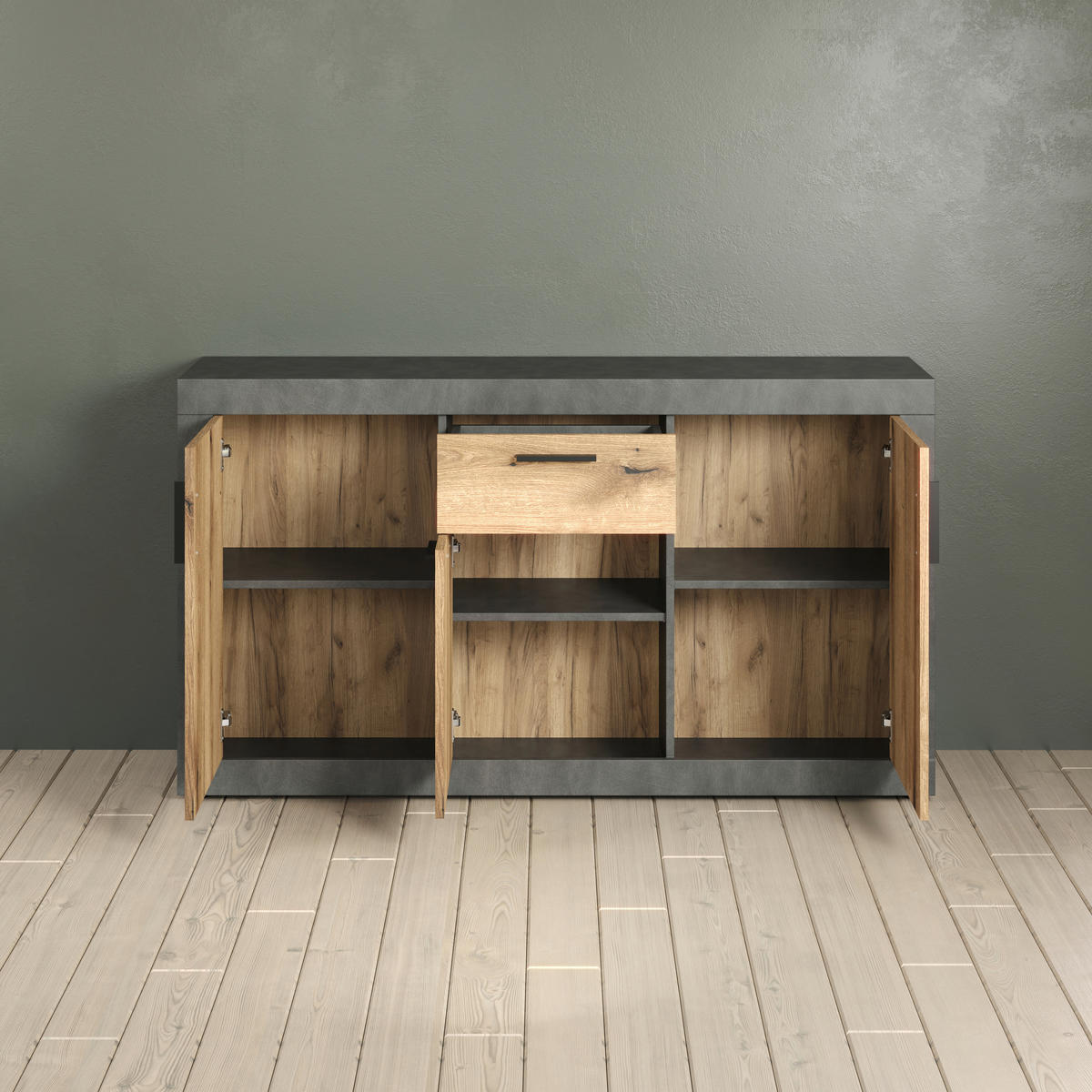 Sideboard Salvada Eiche Evoke Coast Nachbildung anthrazit B/H/T: ca. 149x83x40 cm Salvada - Eiche/anthrazit (149,00/83,00/40,00cm)