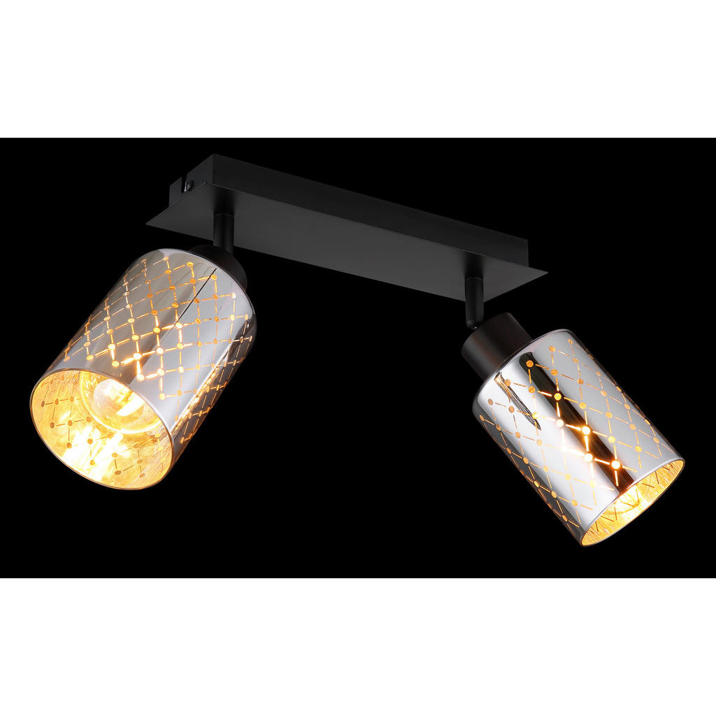 Thumbnail - GLOBO Strahler mattschwarz klar Chrom Glas Metall B/H/L: ca. 9x22x46 cm E27 2 Brennstellen