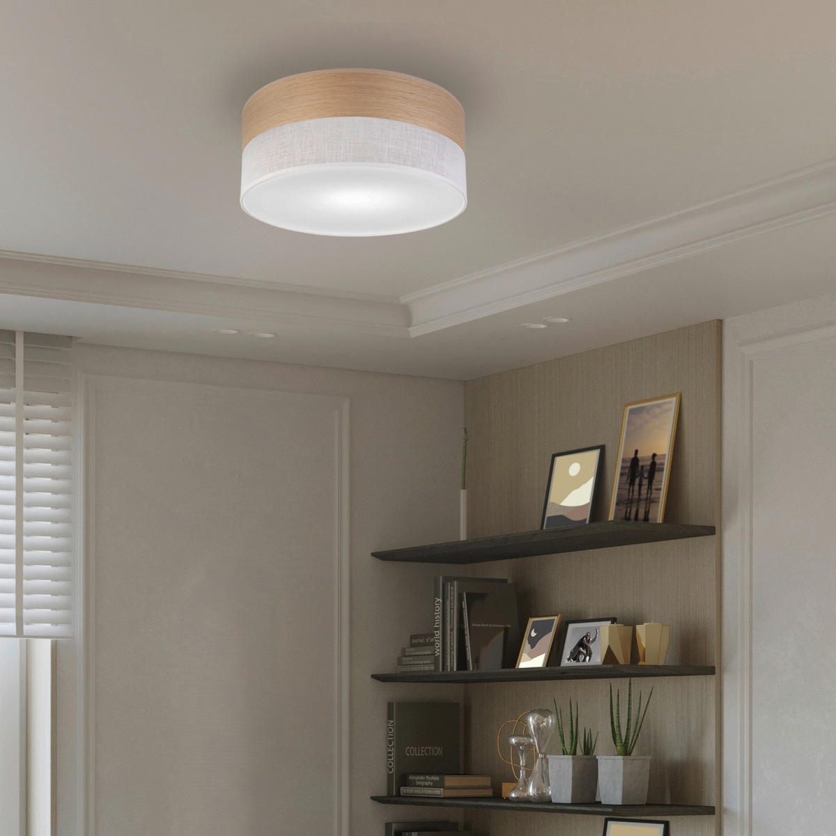 Lamkur Deckenleuchte weiß Eiche PVC Holz B/H/L: ca. 35x15x35 cm E27 1 Brennstellen Dafne - Eiche/weiß (35,00/35,00/15,00cm) - Lamkur