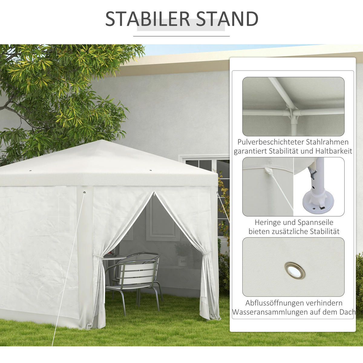 Outsunny Pavillon cremeweiß Polypropylen B/H/L: ca. 394x394x250 cm Pavillon - cremeweiß (250,00/394,00/394,00cm) - Outsunny