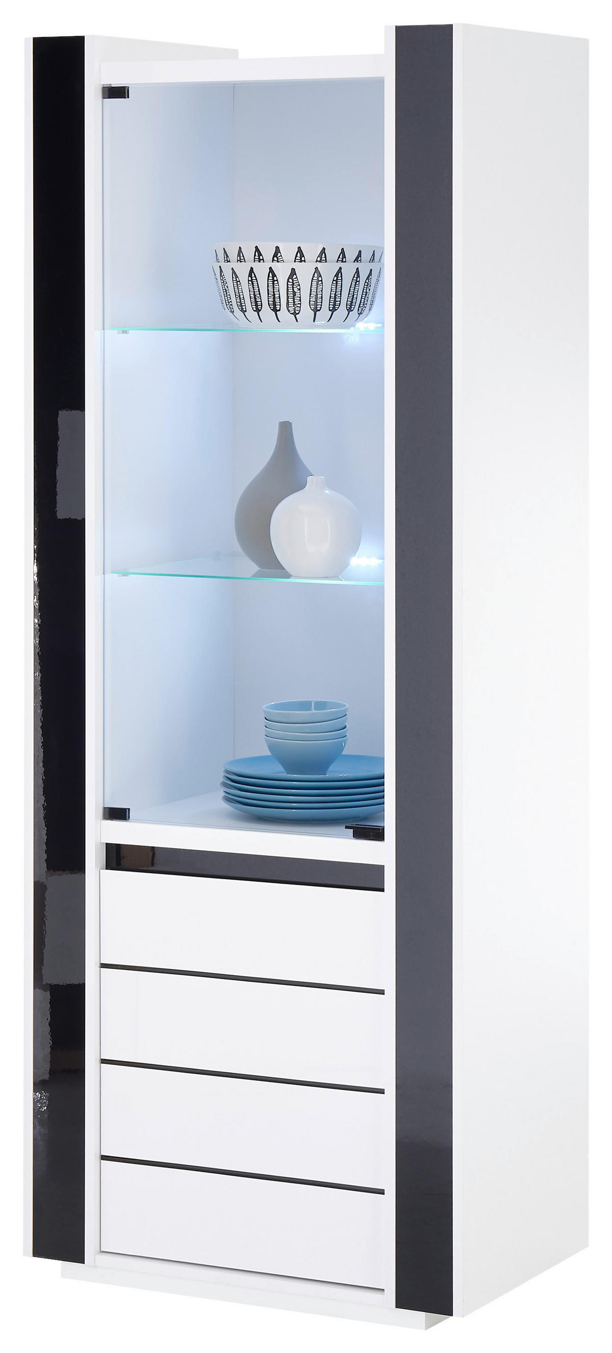 Vitrine Savona weiß Hochglanz schwarz Hochglanz B/H/T: ca. 73x185x45 cm Savona - weiß/schwarz (73,00/185,00/45,00cm)