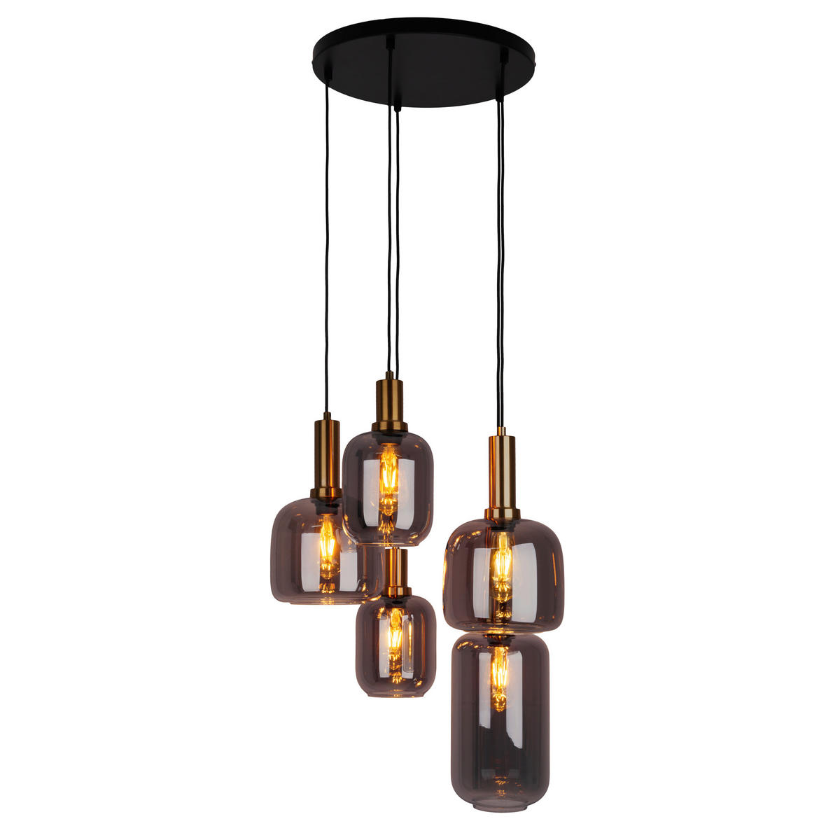 Näve Leuchten Pendelleuchte 7095822 schwarz Metall Glas T/D: ca. 150x55 cm E27 5 Brennstellen Fumo - schwarz (55,00cm) - Näve Leuchten