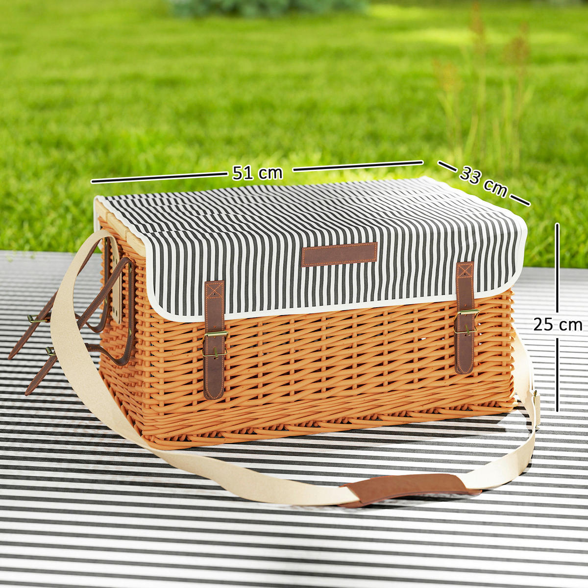 Outsunny Picknickkorb braun Kiefer B/H/L: ca. 33x25x51 cm Picknickkorb - braun (51,00/33,00/25,00cm) - Outsunny