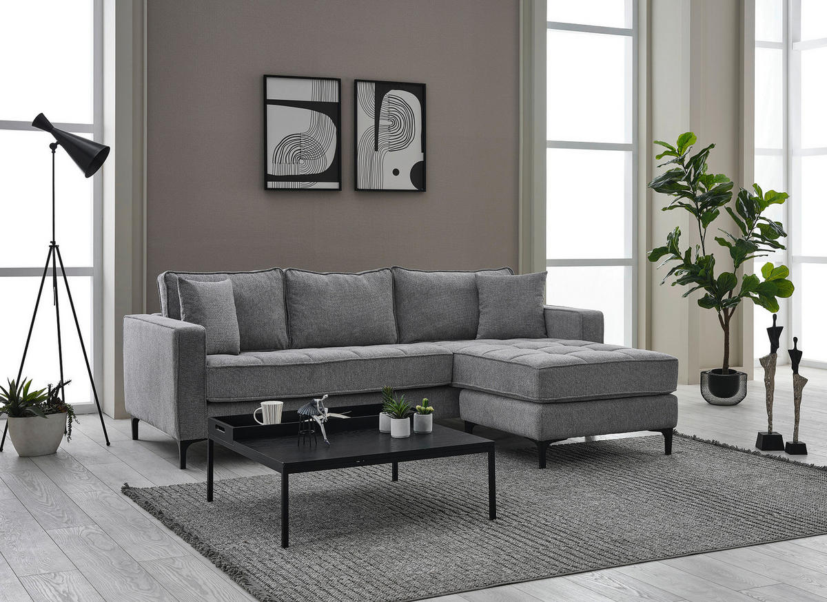 Ecksofa hellgrau Microfaser B/H/T: ca. 238x67x185 cm Pirlo_2S-OT_Ecksofa - hellgrau/schwarz (238,00/67,00/185,00cm)
