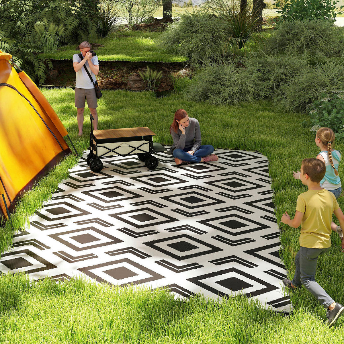 Outsunny Outdoor-Teppich schwarz B/H/L: ca. 274x1x182 cm Outdoor-Teppich - weiß/schwarz (182,00/274,00/1,00cm) - Outsunny
