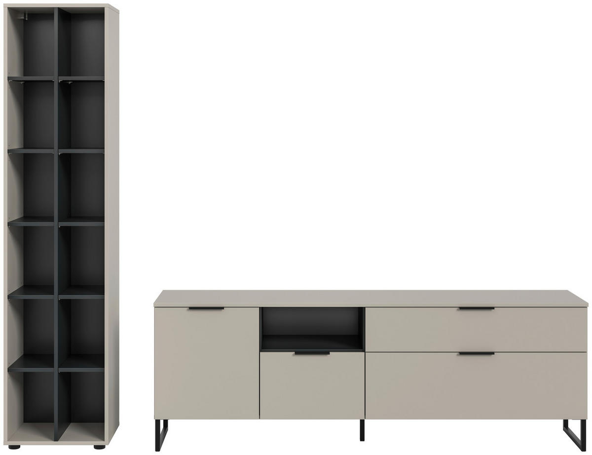 Wohnwand Noida Kaschmirgrau Nachbildung schwarz B/H/T: ca. 245x192x41 cm Noida - schwarz (245,00/192,00/41,00cm) - xonox.home
