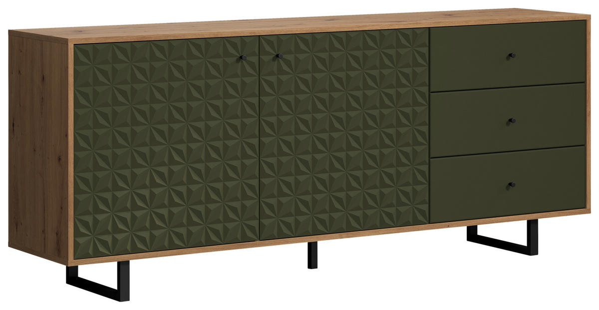 Sideboard Sentra Eiche Artisan Nachbildung grün dunkel B/H/T: ca. 183x75x40 cm Sentra - Eiche/grün (183,00/75,00/40,00cm) - Trendteam