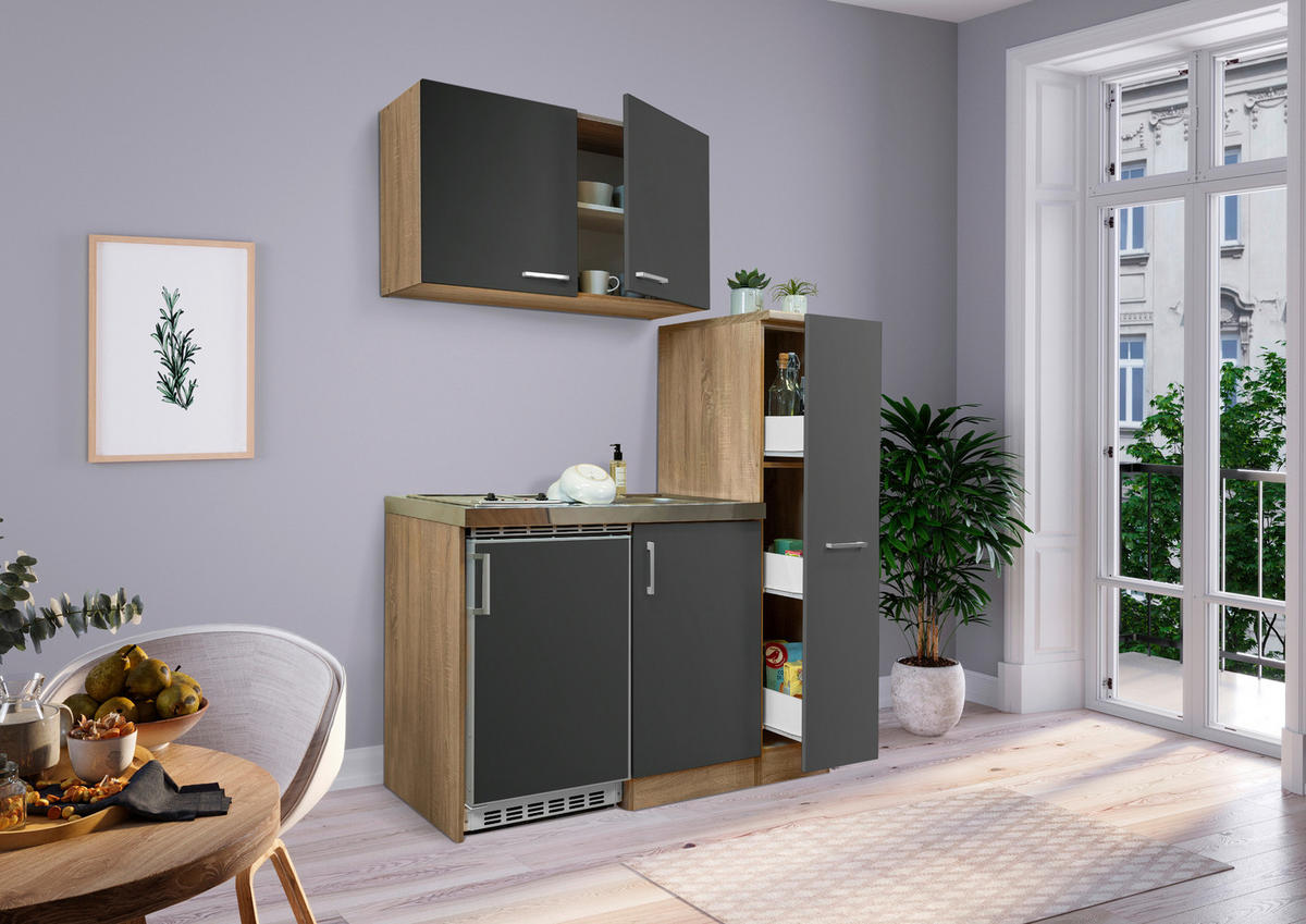 Respekta Miniküche 130 grau matt B/H/T: ca. 130x200x60 cm 130 - Eiche/grau (130,00/200,00/60,00cm) - Respekta