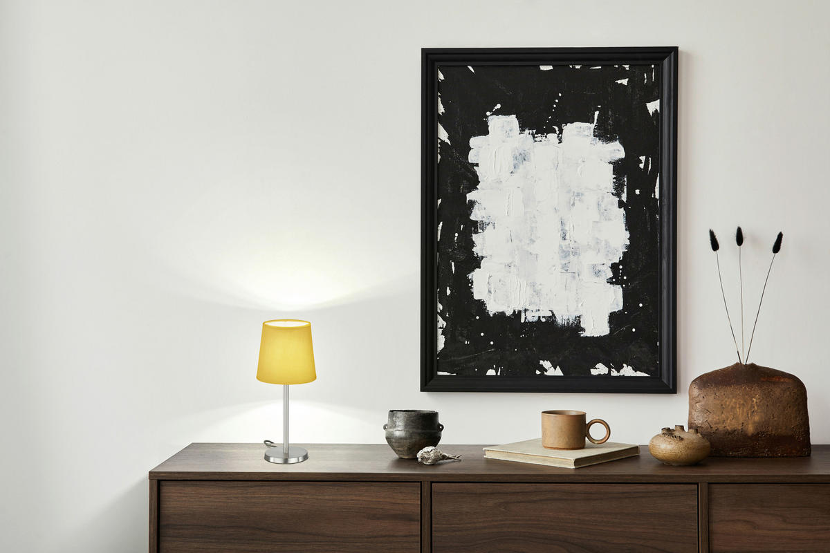 easy! by FHL Tischleuchte 850225 Eve gelb nickel matt Metall Textil H/D: ca. 30x14 cm E14 1 Brennstellen Eve - gelb/nickel matt (14,00/30,00cm) - easy! by FHL