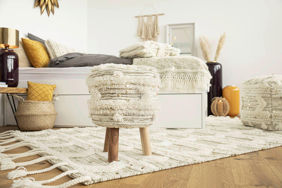 360 Living Hocker Bohist 400 creme khaki Baumwolle Baumwolle Holz H/D: ca. 50x38 cm Bohist 400 - creme/khaki (38,00/50,00cm) - 360 Living