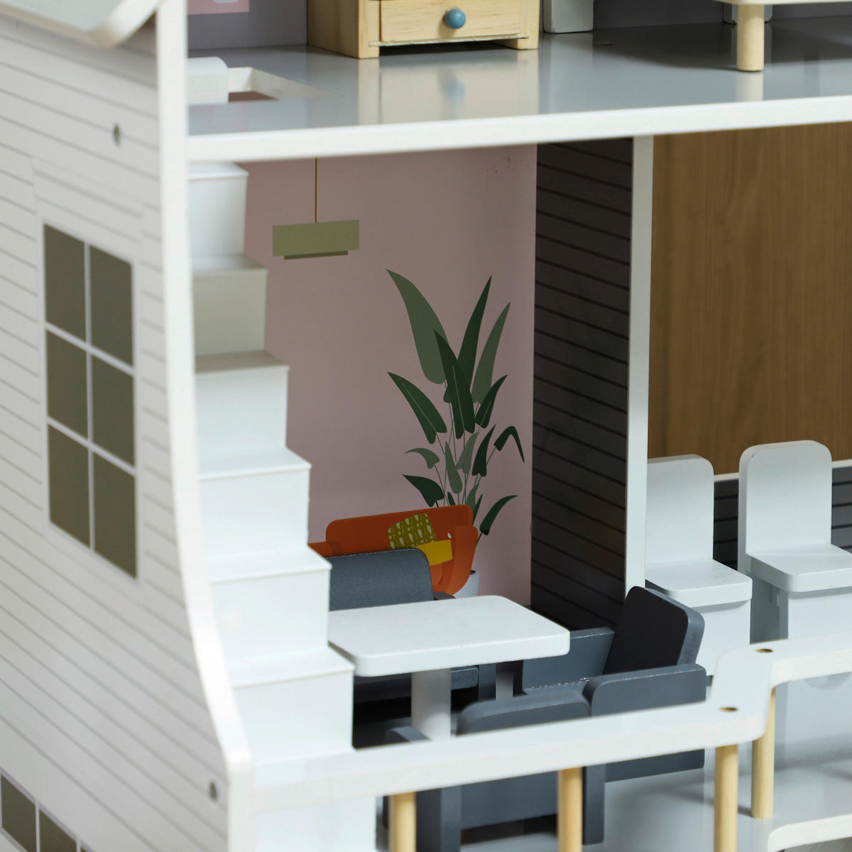 AIYAPLAY Puppenhaus grau Kiefer B/H/L: ca. 29,1x85,3x53,5 cm Puppenhaus - grau (53,50/29,10/85,30cm) - AIYAPLAY