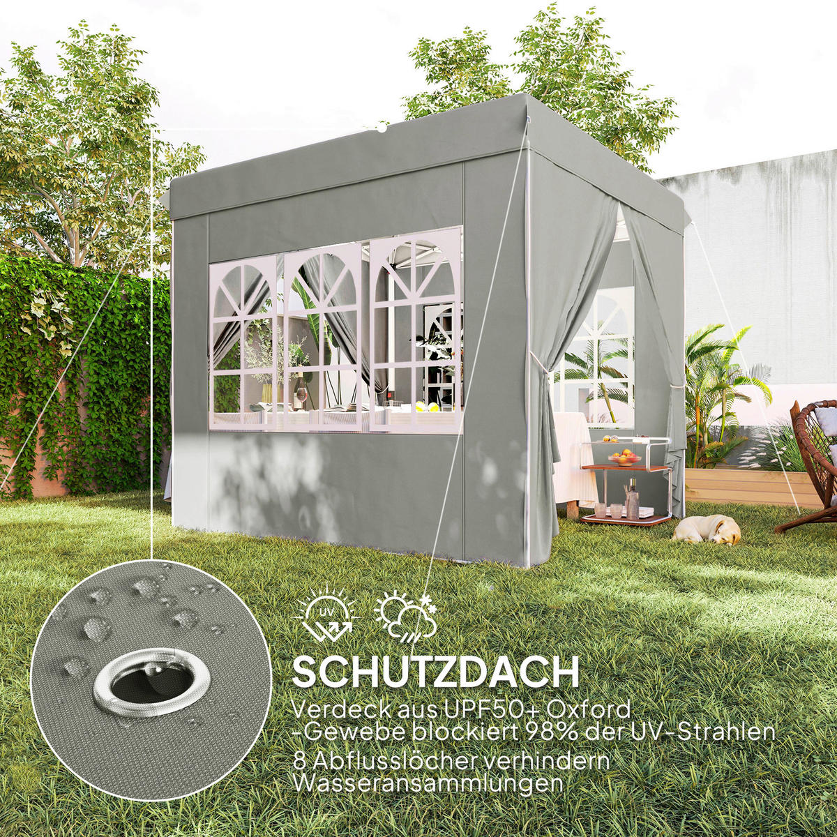 Outsunny Pavillon hellgrau Polyester B/H/L: ca. 248x270x248 cm Pavillon - hellgrau (248,00/248,00/270,00cm) - Outsunny