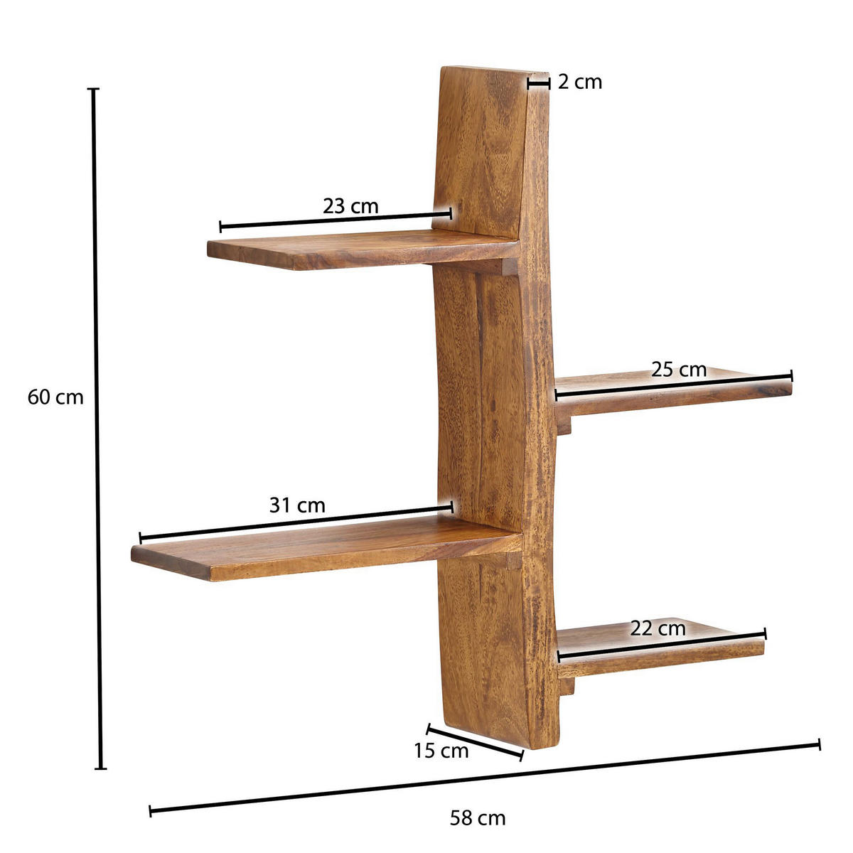 Wandregal rosenholz Holz B/H/T: ca. 58x60x15 cm Wandregal - rosenholz (58,00/60,00/15,00cm) - Wohnling